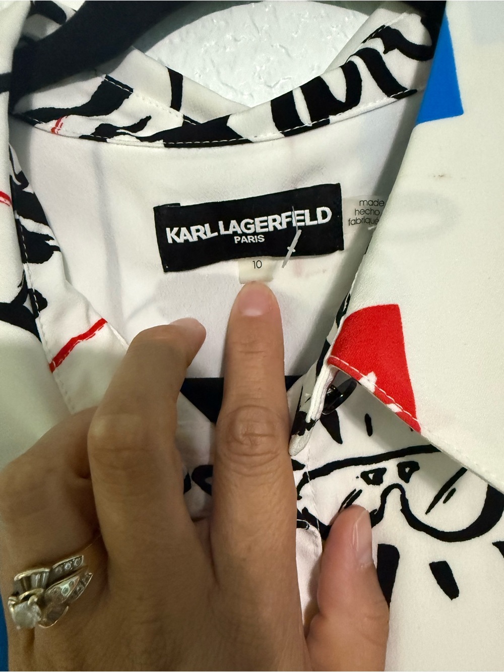 Karl Lagerfeld Paris Graphic Print Handkerchief Hem Dress Size 10 - Picture 4 of 8